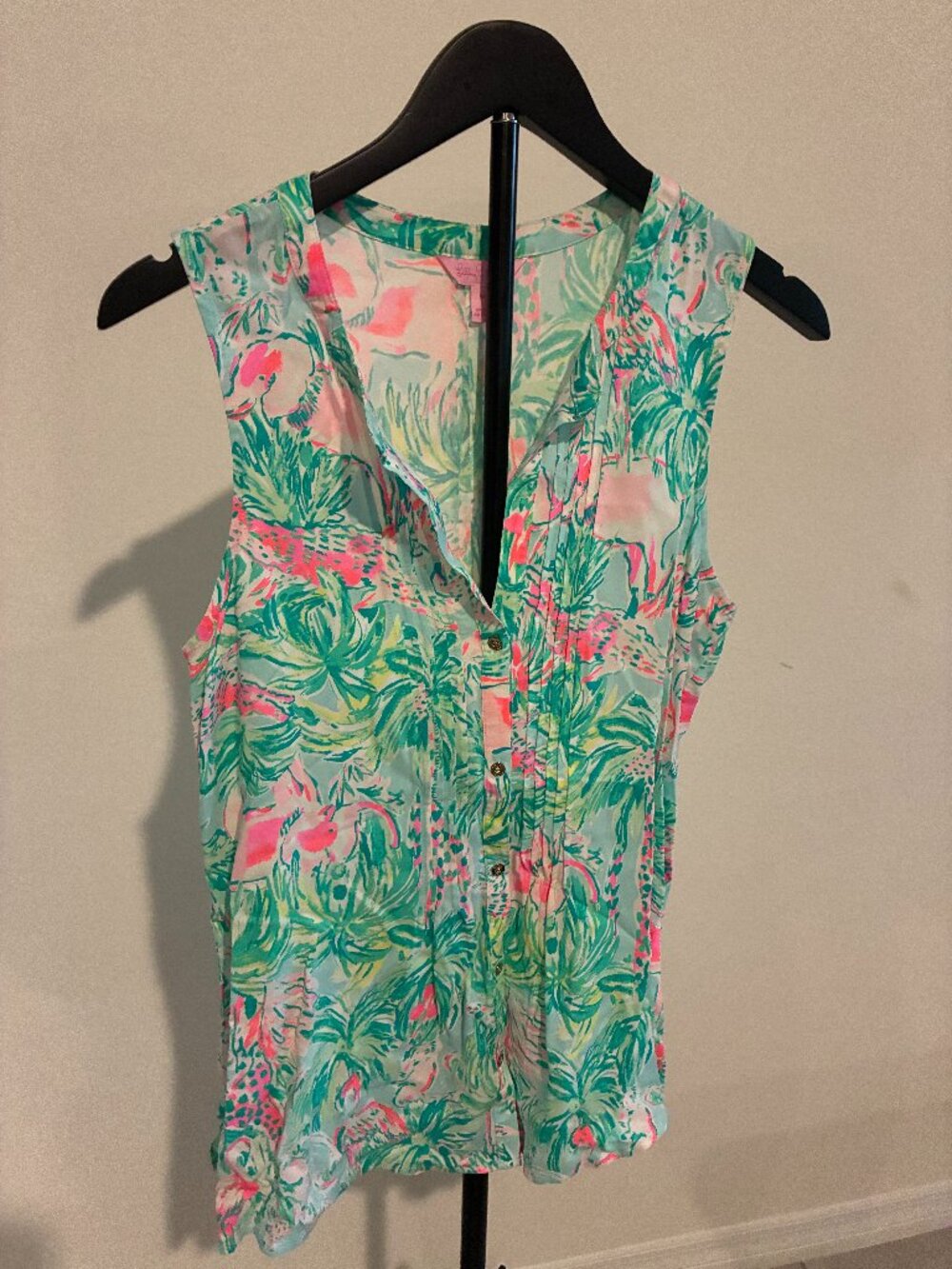 Lilly Pulitzer Flamingo Pintuck Popover Top Sz M